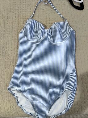 Girls' Blue & White Stripe One-Piece Swimsuit